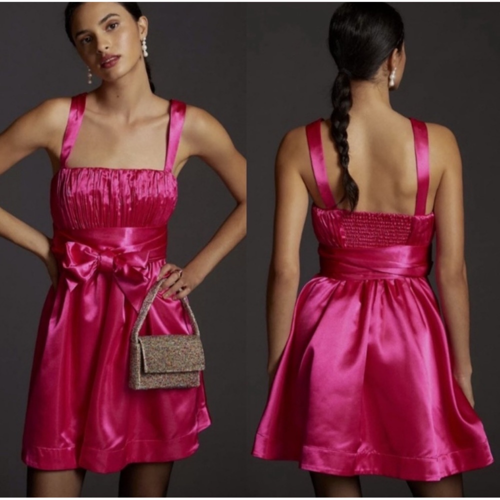 Anthropologie Bow-Tie Satin Mini Dress NWT SZ 14